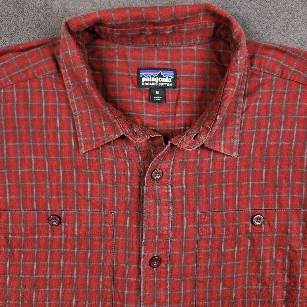 Patagonia‎ Organic Pima Cotton Shirt Mens Medium Red Plaid Button Up Long Sleeve